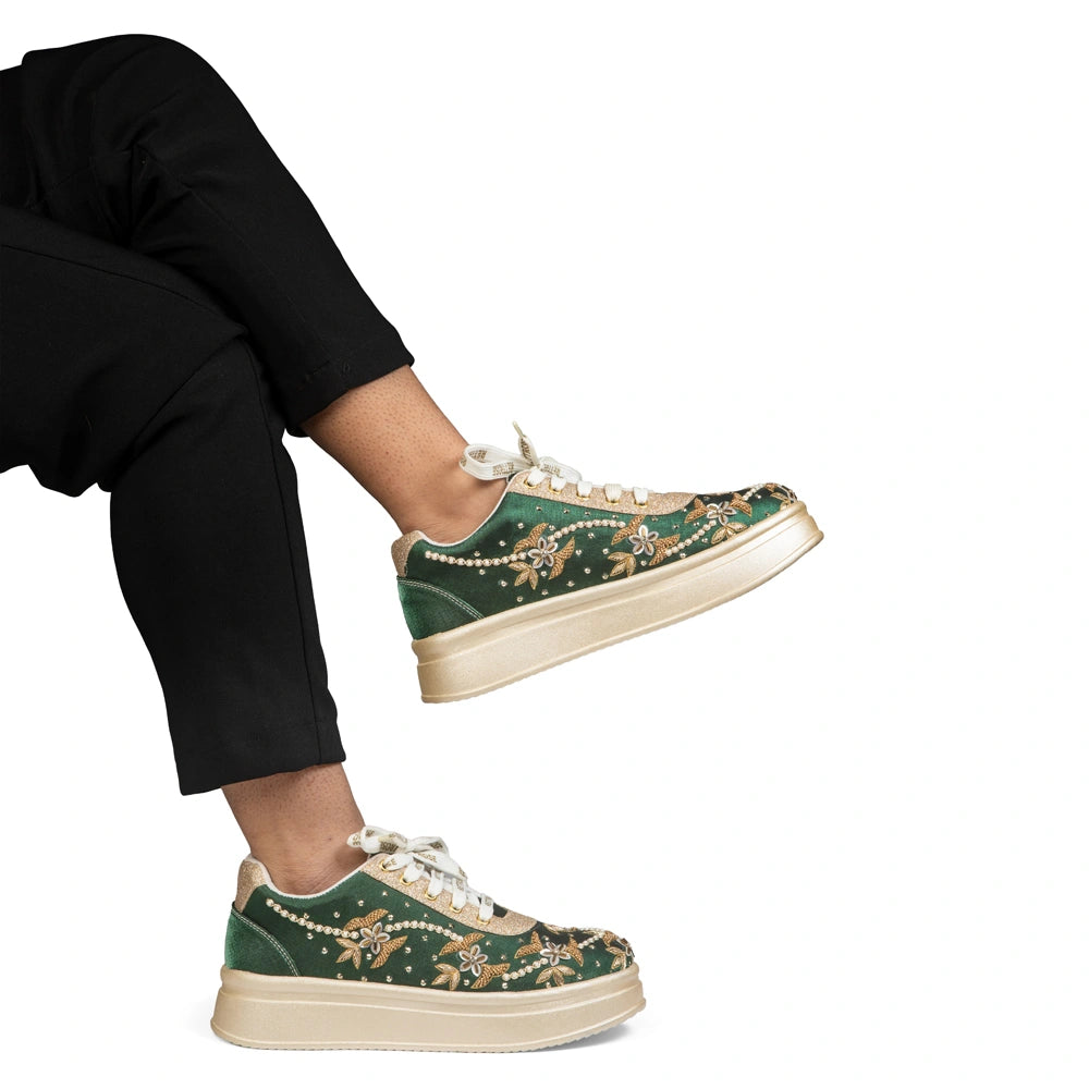 The Evelisse Luxury Green Orchid Embellished Trainer