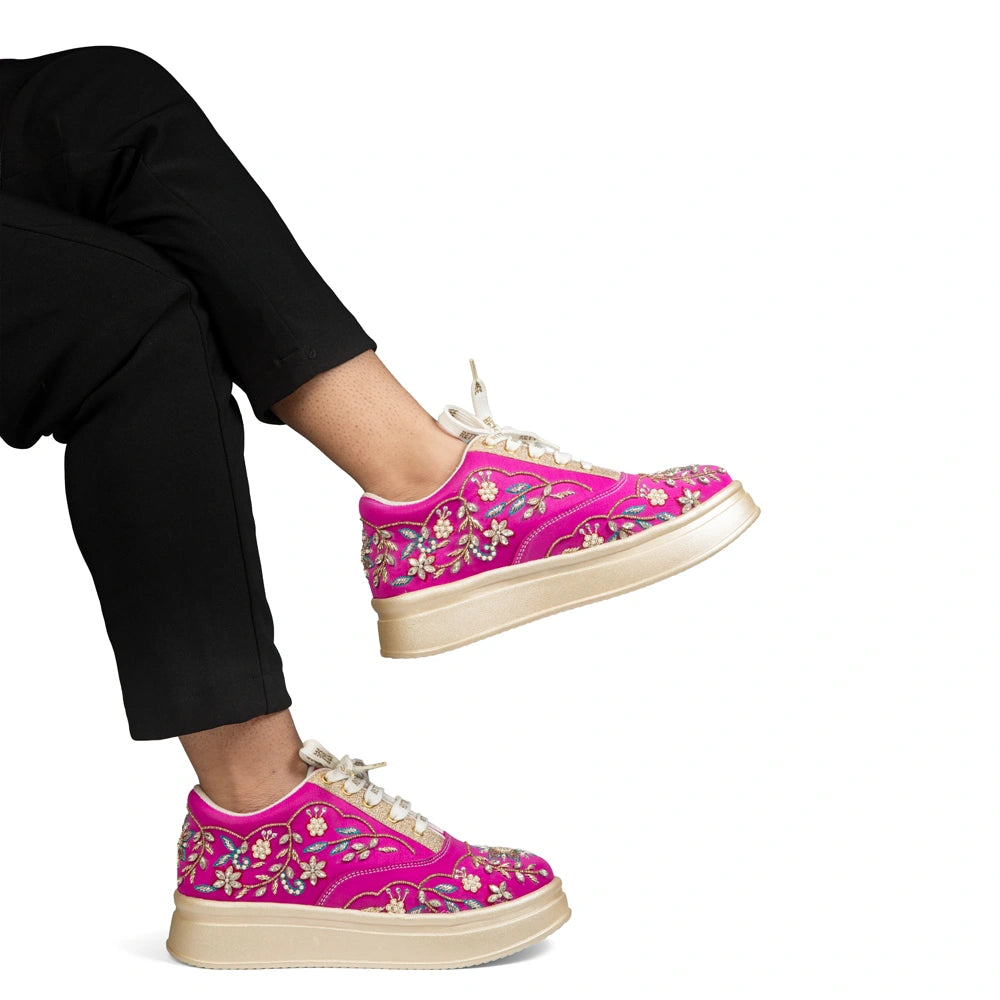 The Marcelline Luxury Magenta Floral Embellished Trainer