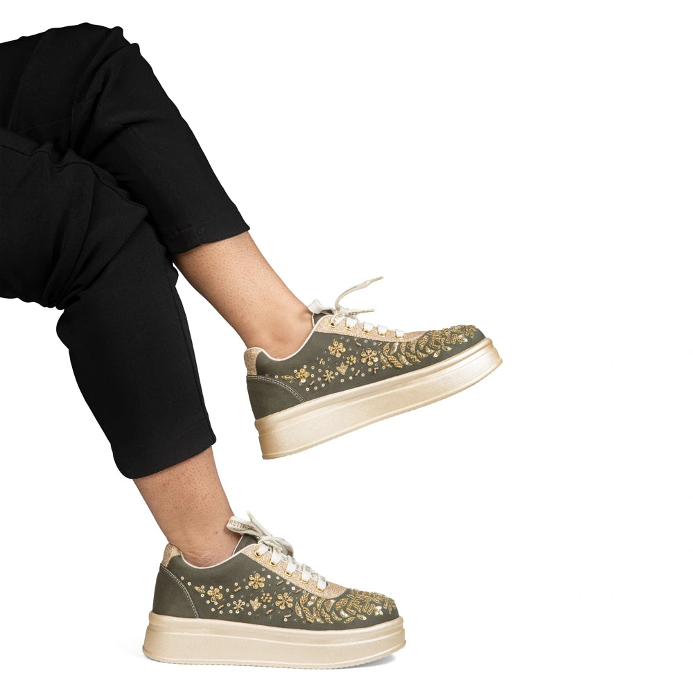 The Odette Luxury Golden Flora Embellished Trainer