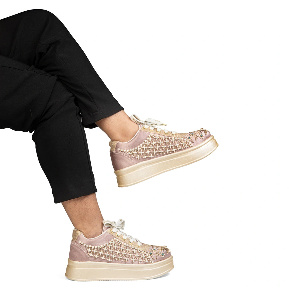 The Evangeline Luxury Pearl Meadow Embellished Trainer