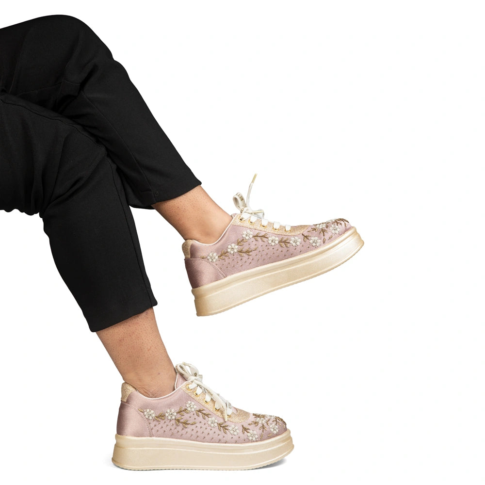 The Delphine Luxury Blush Bloom Embellished Trainer