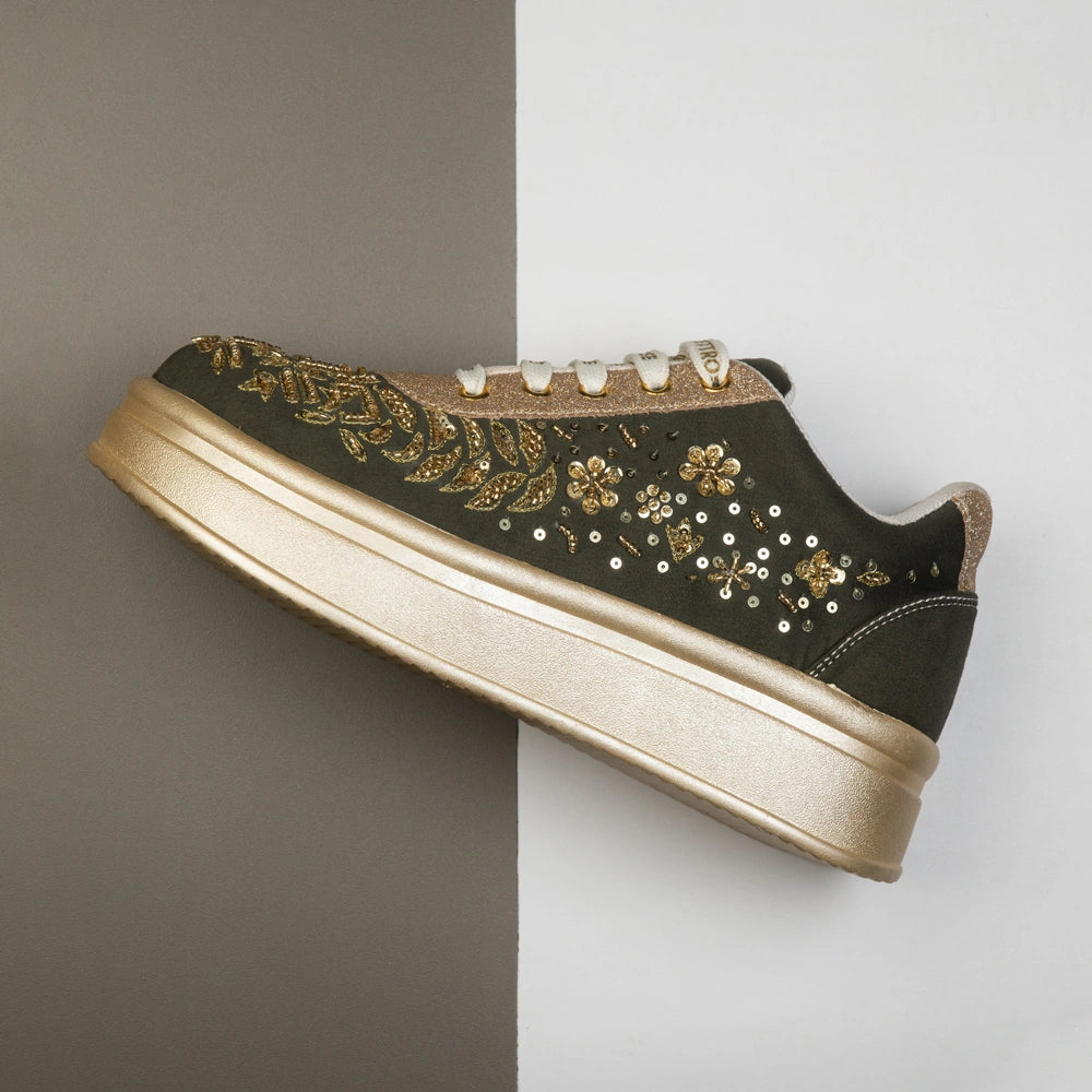 The Odette Luxury Golden Flora Embellished Trainer