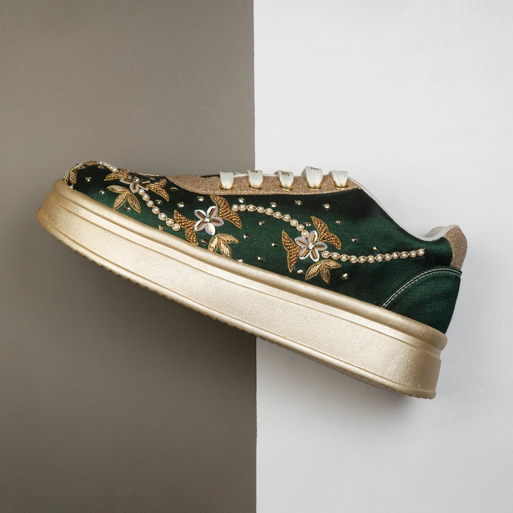 The Evelisse Luxury Green Orchid Embellished Trainer