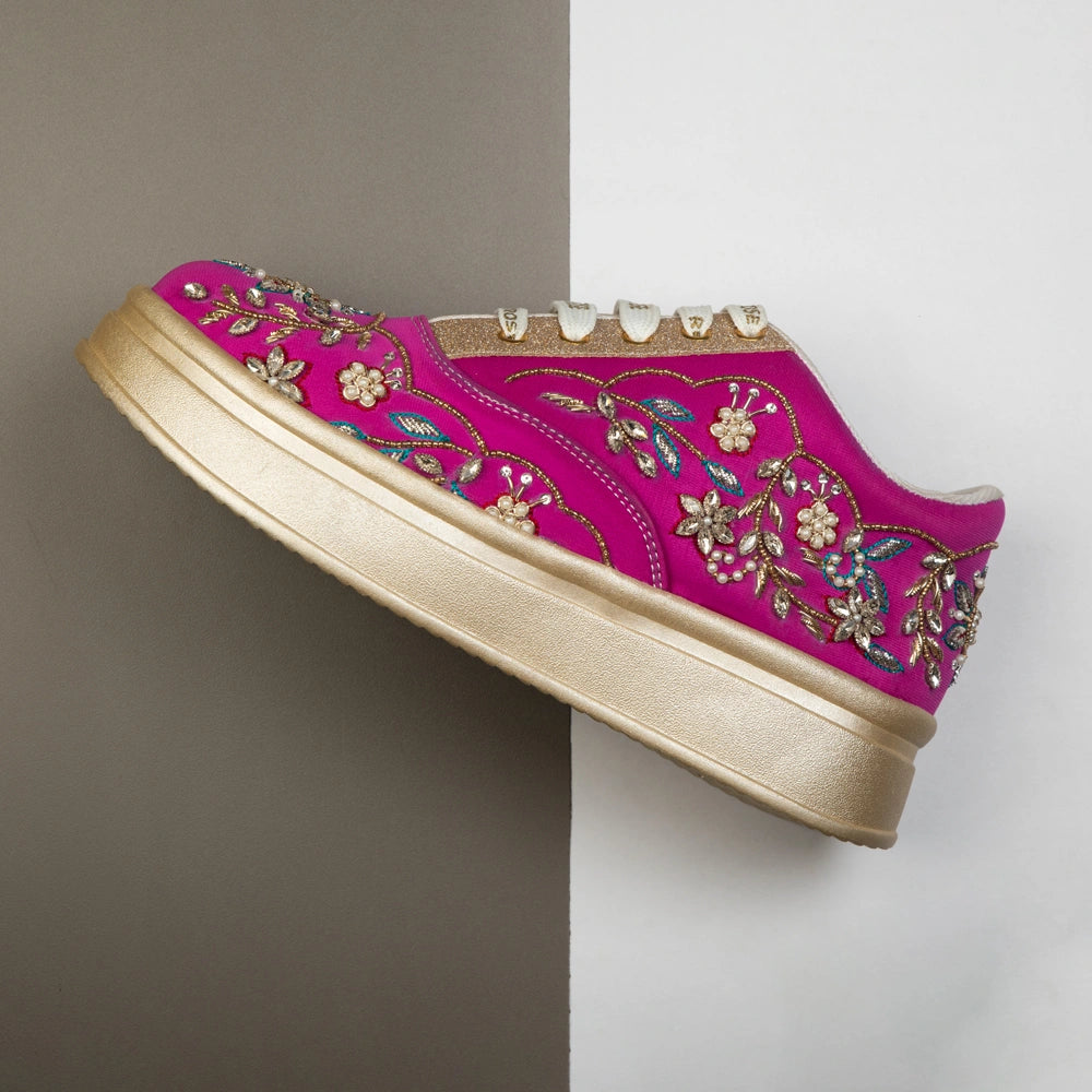 The Marcelline Luxury Magenta Floral Embellished Trainer
