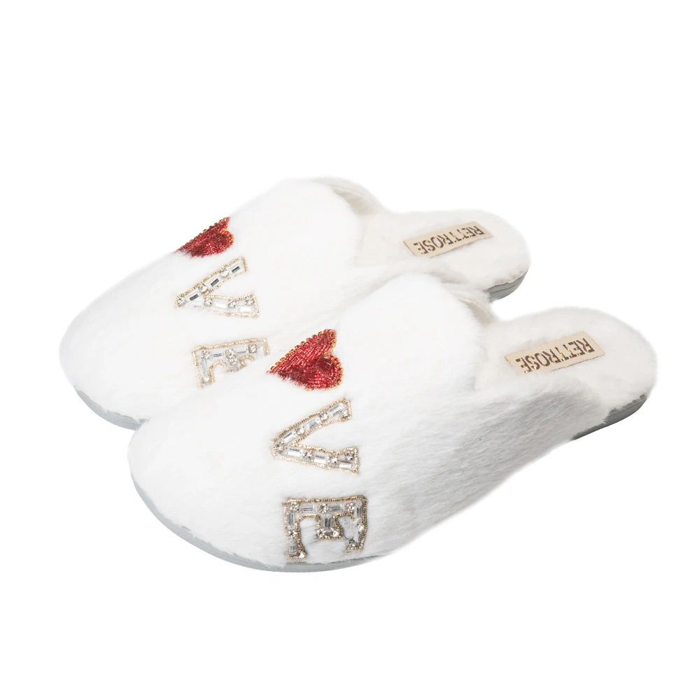 The Anastasia Cream Luxury Fluffy Embellished Slippers