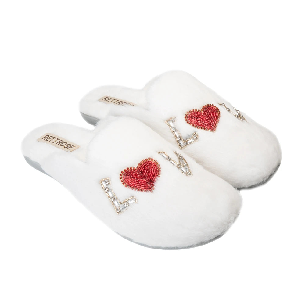 The Anastasia Cream Luxury Fluffy Embellished Slippers