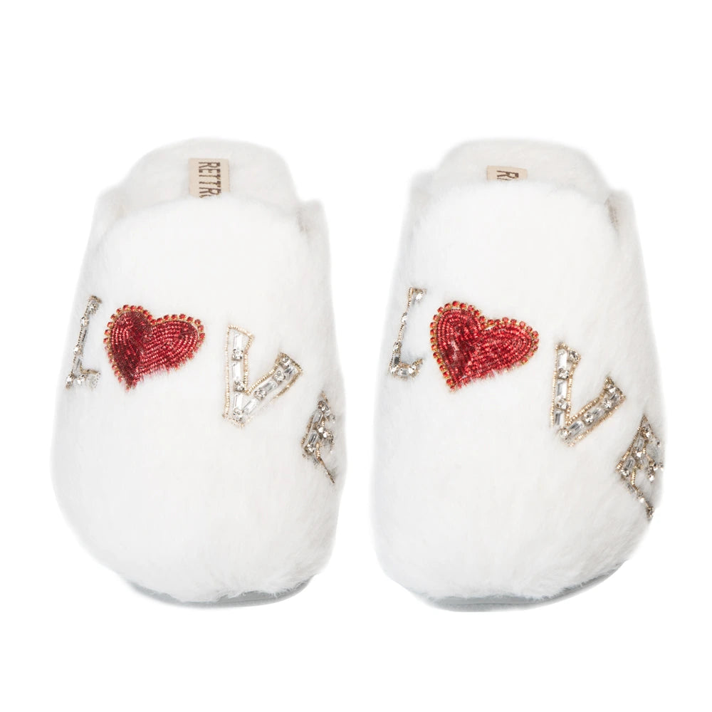 The Anastasia Cream Luxury Fluffy Embellished Slippers