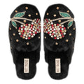The Georgie Black Luxury Fluffy Embellished Slippers