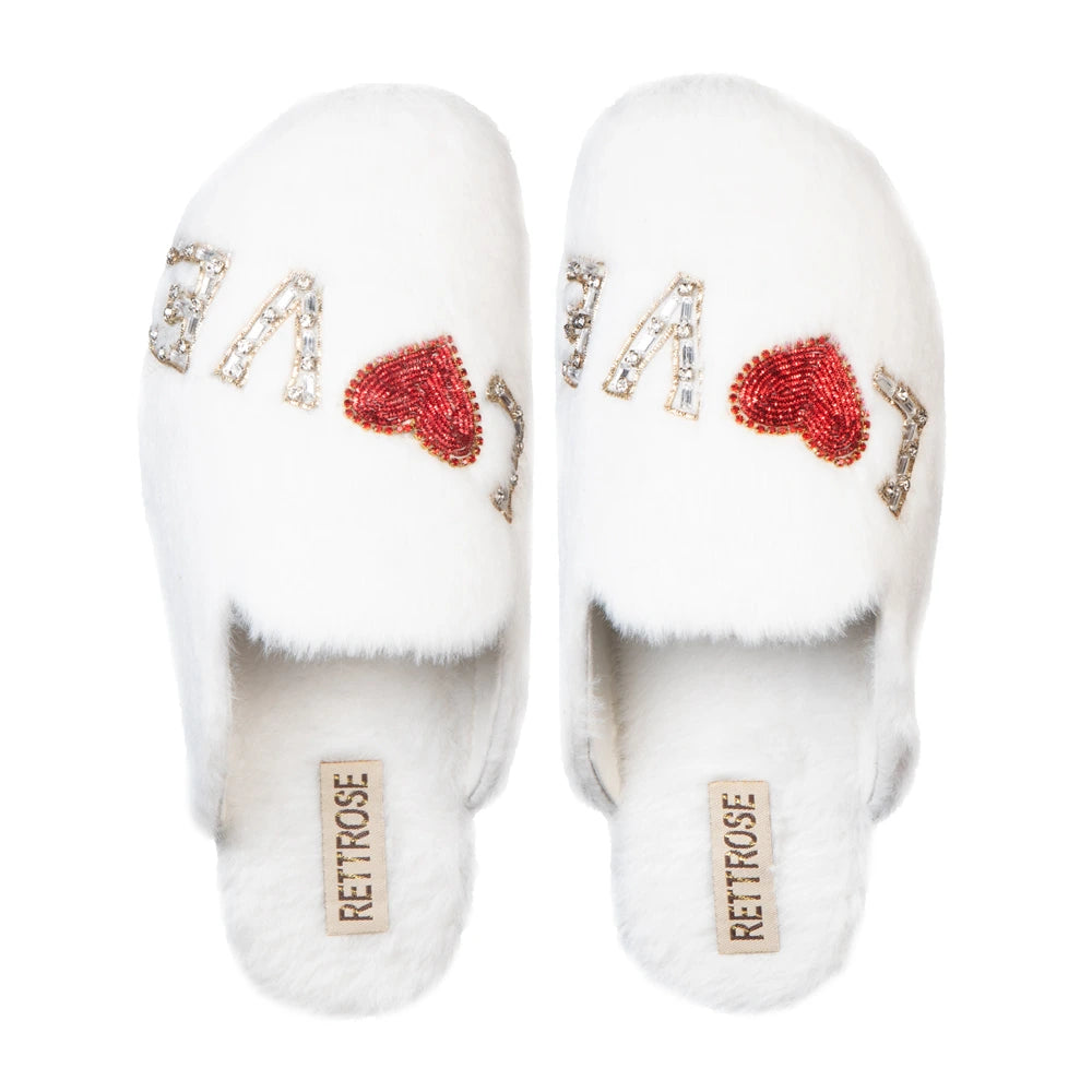 The Anastasia Cream Luxury Fluffy Embellished Slippers