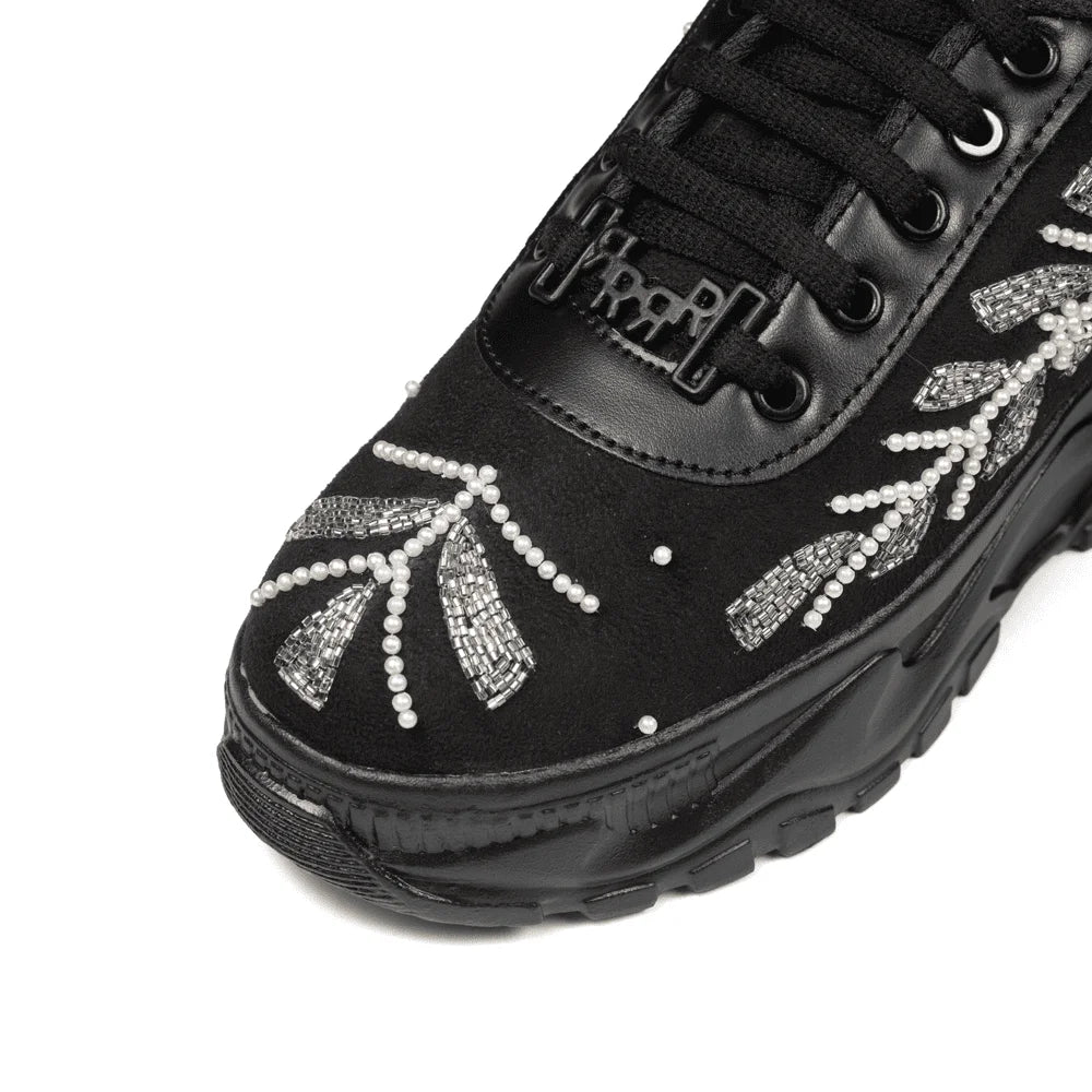 The Harley Luxury Black Satin Embellished Trainer