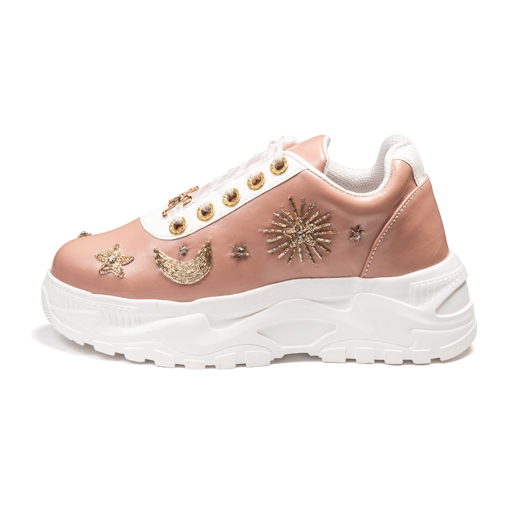 The Adriana Luxury Nude Satin Embellished Trainer