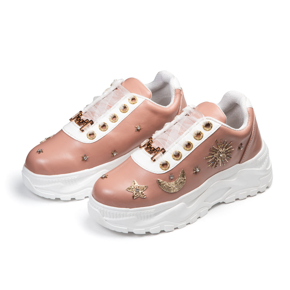 The Adriana Luxury Nude Satin Embellished Trainer