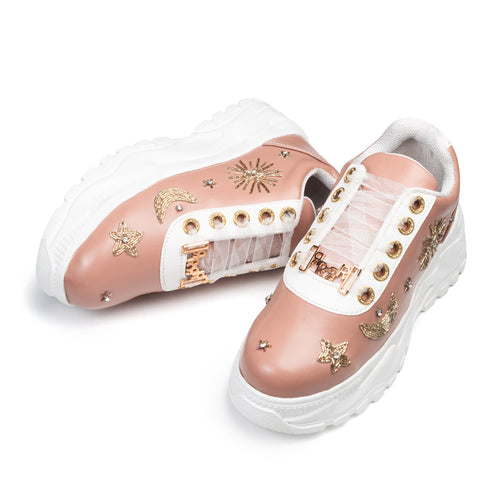 The Adriana Luxury Nude Satin Embellished Trainer