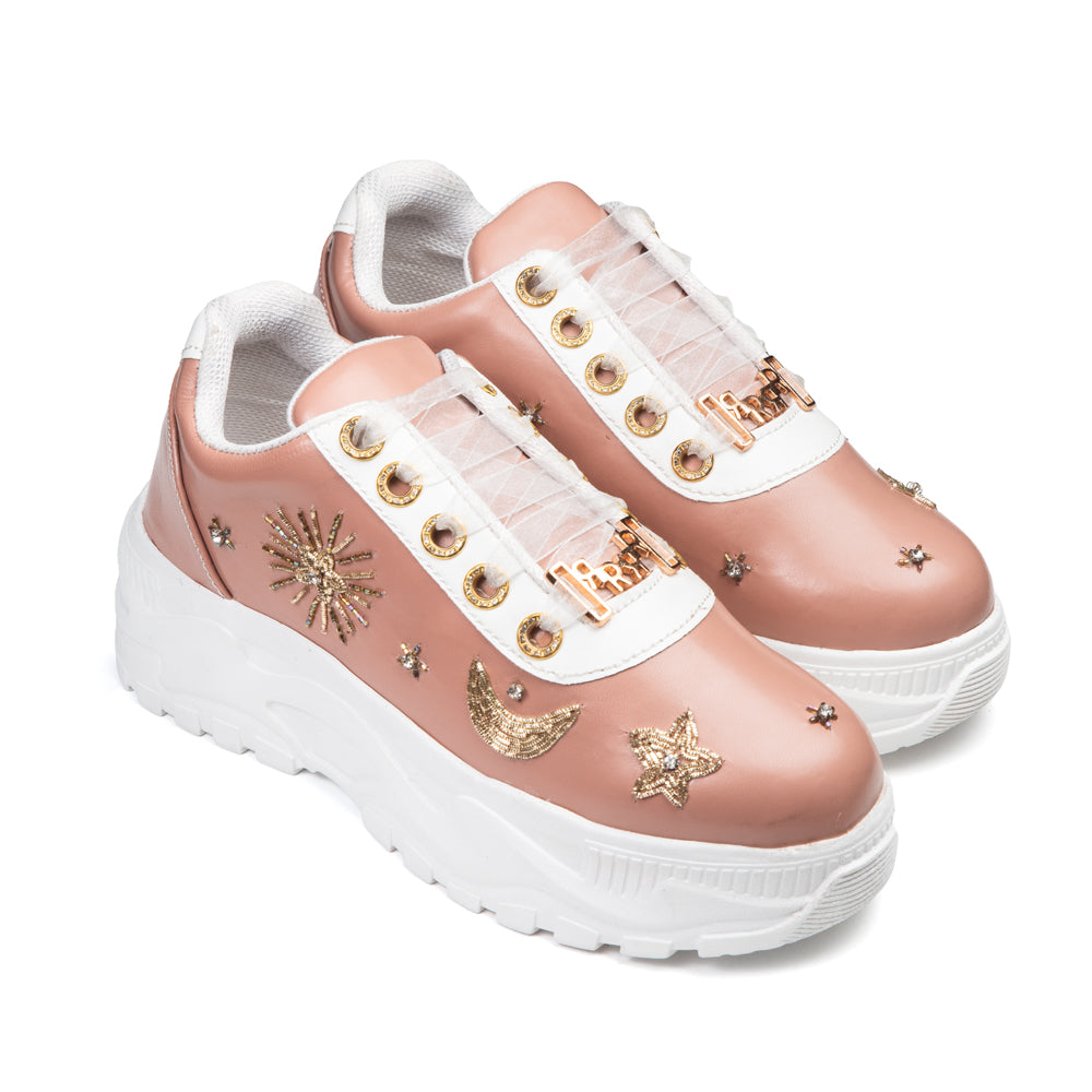 The Adriana Luxury Nude Satin Embellished Trainer