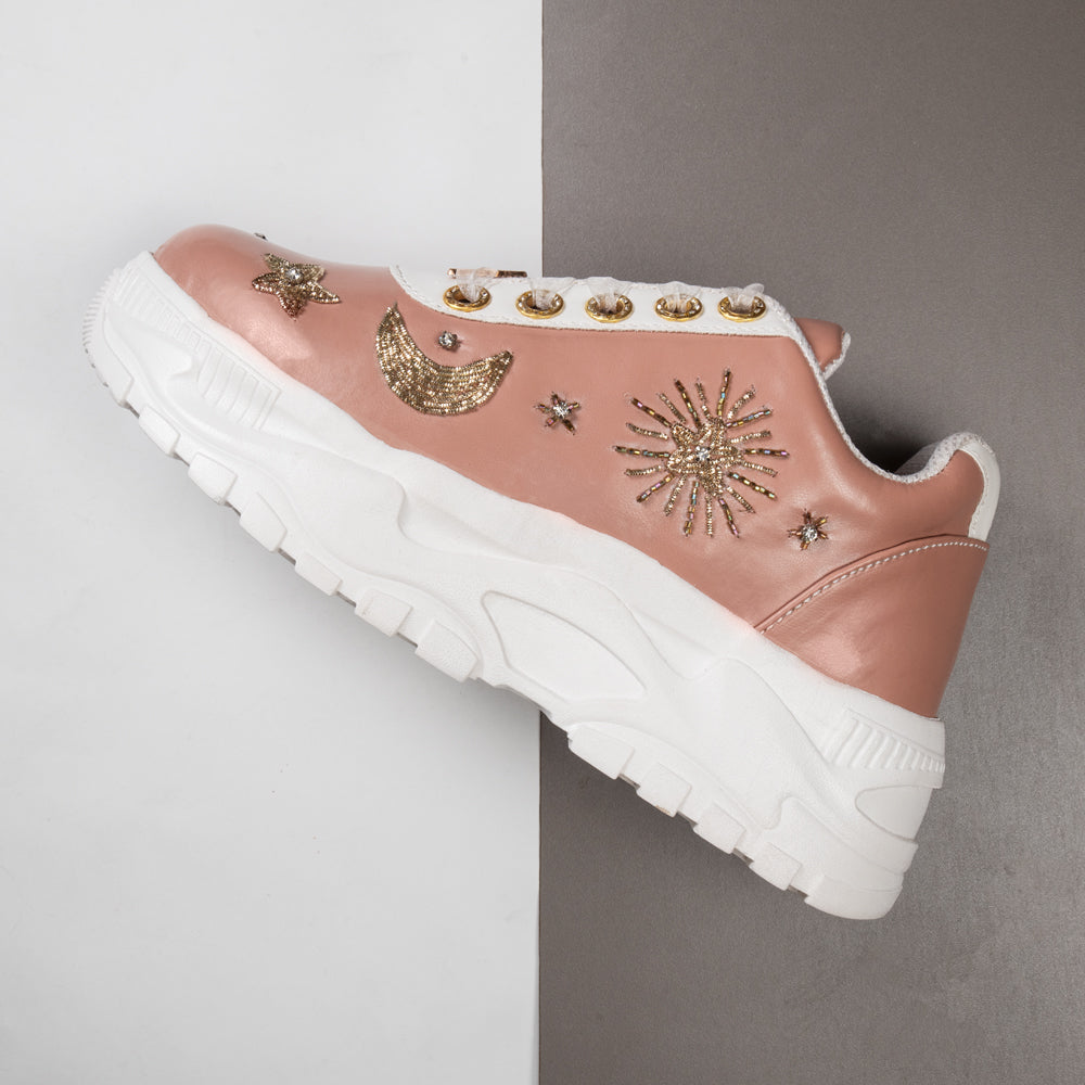 The Adriana Luxury Nude Satin Embellished Trainer