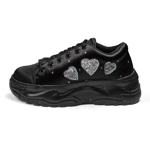 The Aitana Luxury Black Satin Embellished Trainer