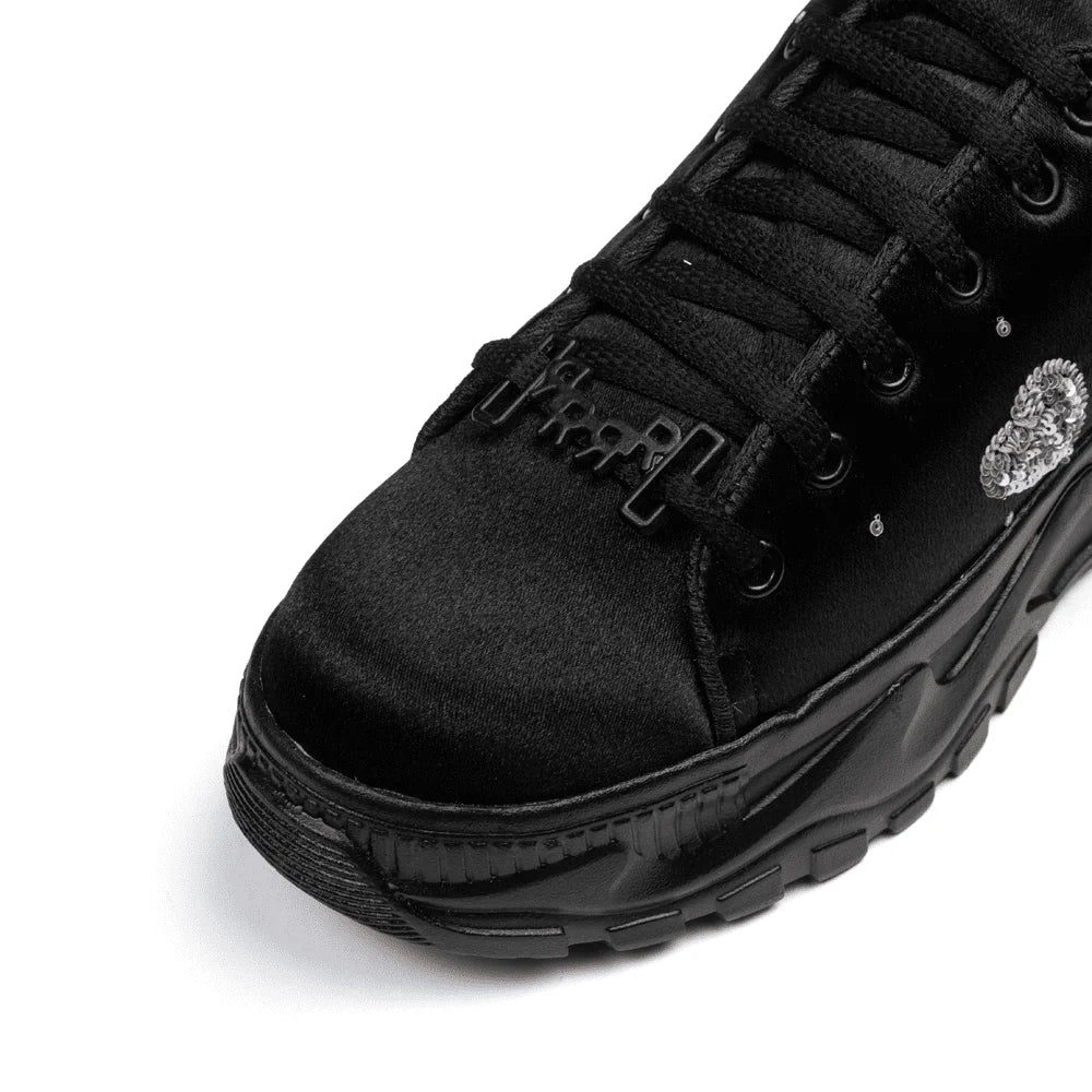 The Aitana Luxury Black Satin Embellished Trainer