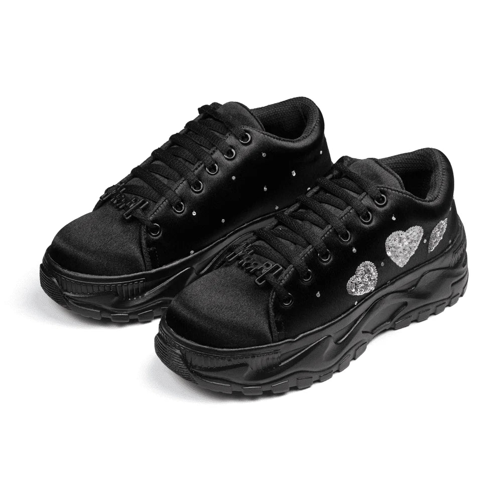 The Aitana Luxury Black Satin Embellished Trainer