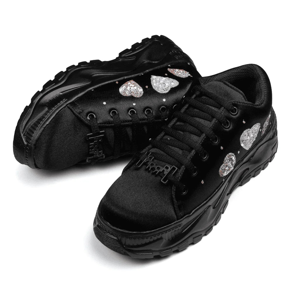 The Aitana Luxury Black Satin Embellished Trainer