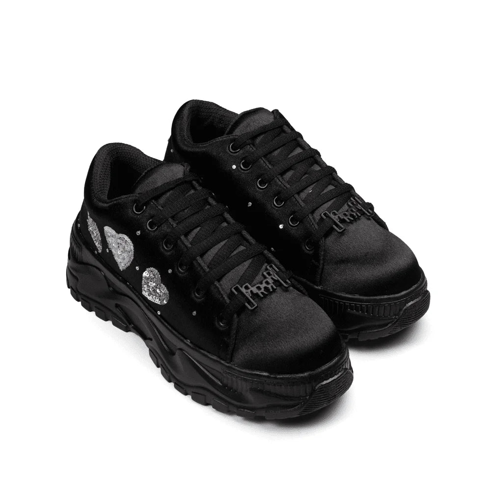 The Aitana Luxury Black Satin Embellished Trainer