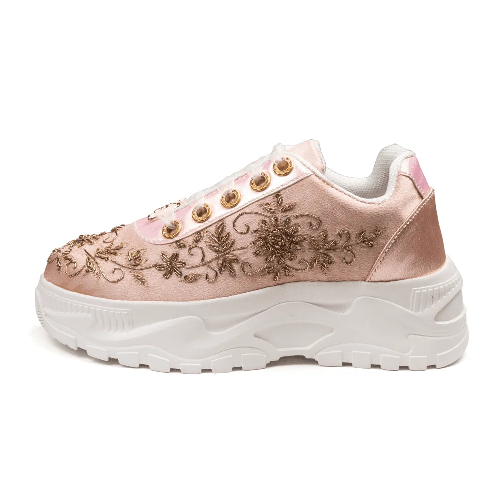 The Eliana Luxury Pink Satin Embellished Trainer