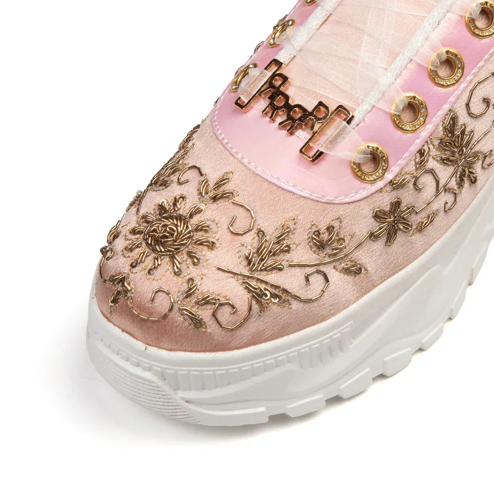 The Eliana Luxury Pink Satin Embellished Trainer