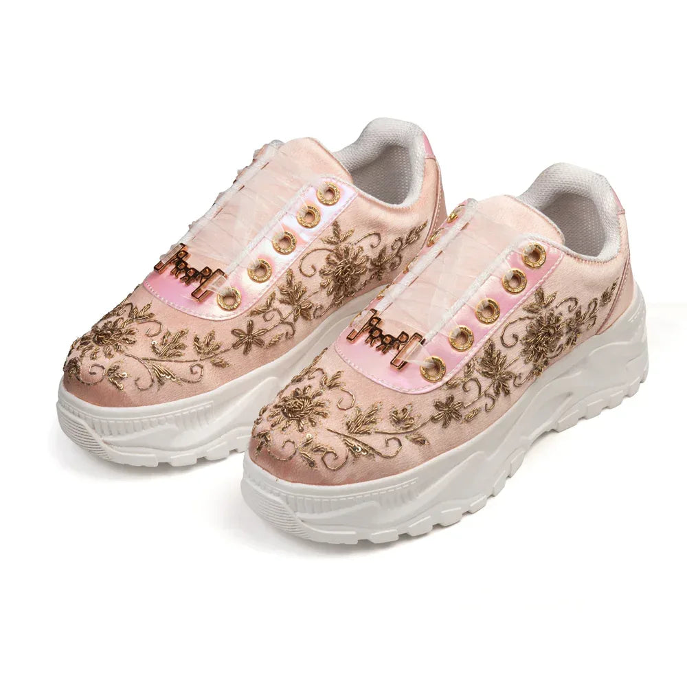 The Eliana Luxury Pink Satin Embellished Trainer