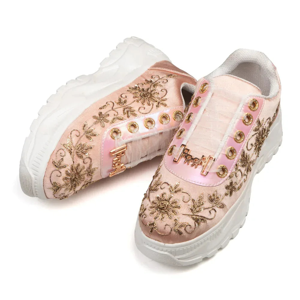 The Eliana Luxury Pink Satin Embellished Trainer