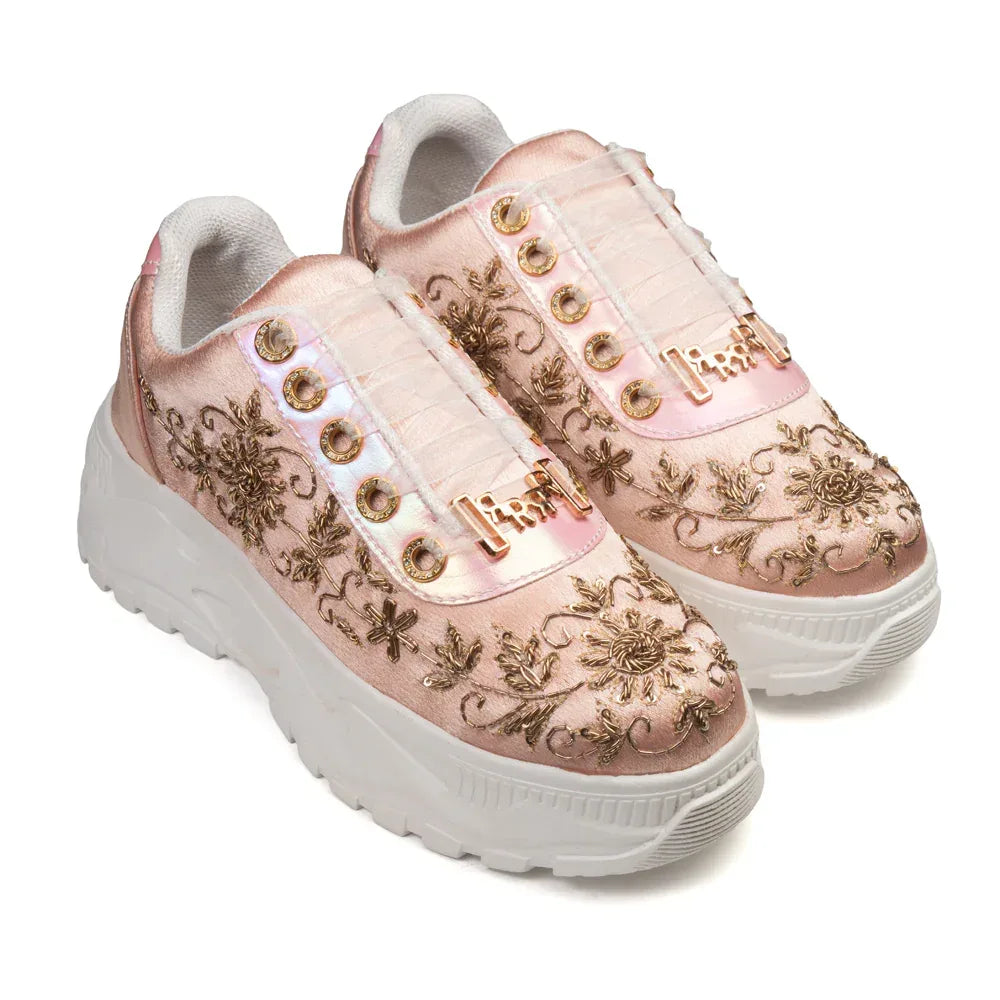 The Eliana Luxury Pink Satin Embellished Trainer
