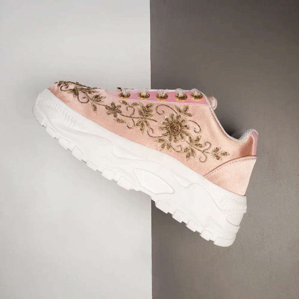The Eliana Luxury Pink Satin Embellished Trainer