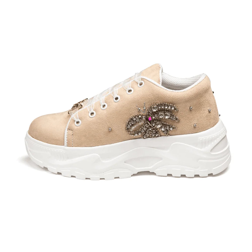 The Dream Luxury Buttermilk Satin Embellished Trainer