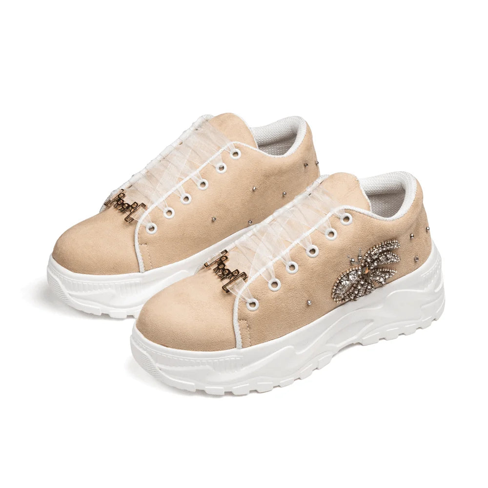 The Dream Luxury Buttermilk Satin Embellished Trainer