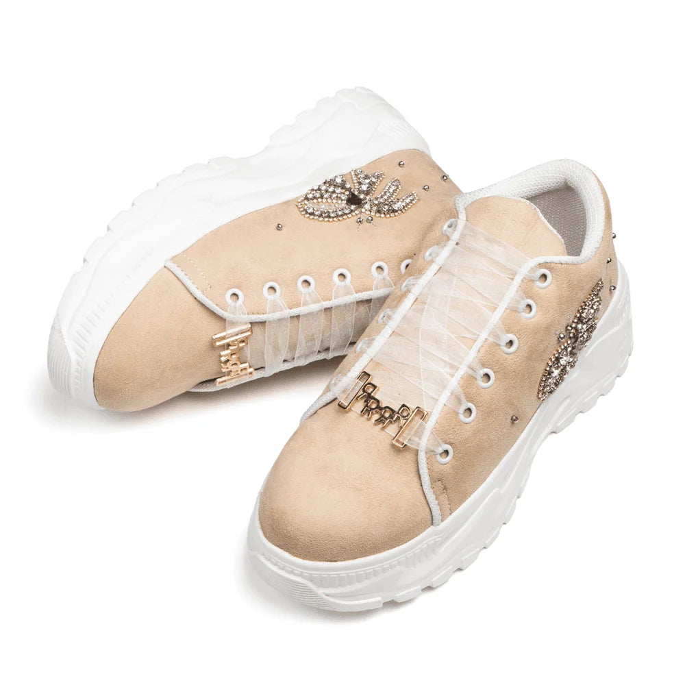 The Dream Luxury Buttermilk Satin Embellished Trainer