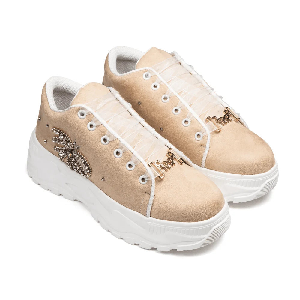 The Dream Luxury Buttermilk Satin Embellished Trainer