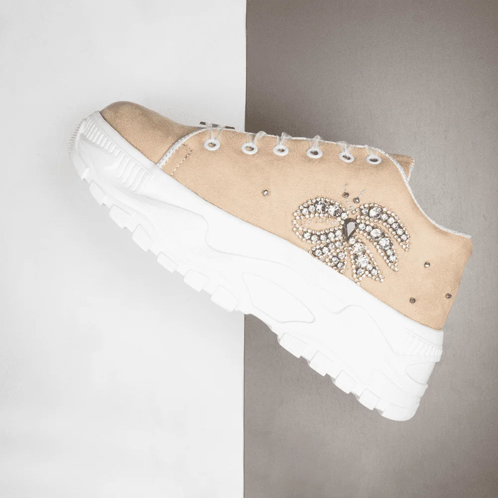 The Dream Luxury Buttermilk Satin Embellished Trainer