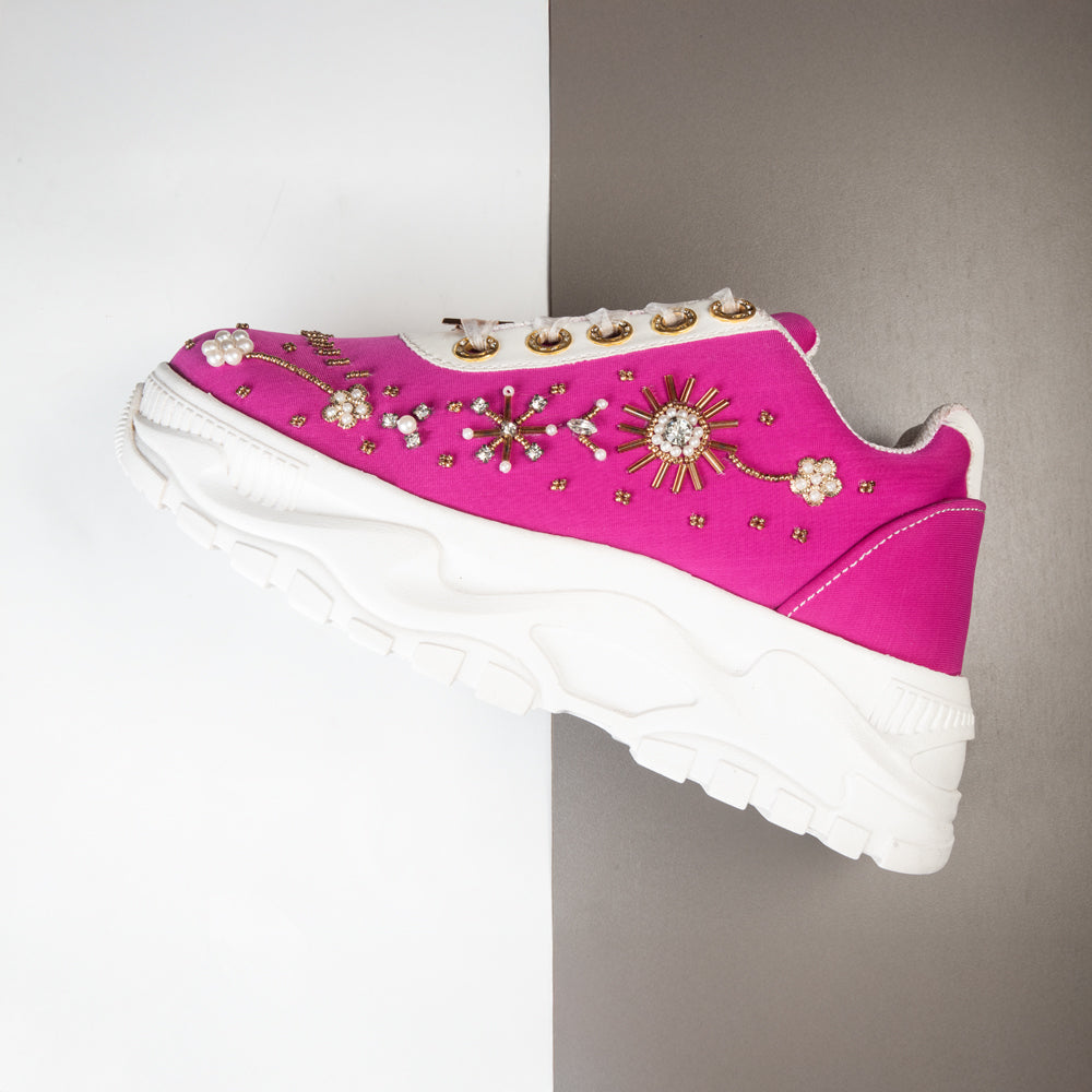 The Annabelle Luxury Hot Pink Satin Embellished Trainer