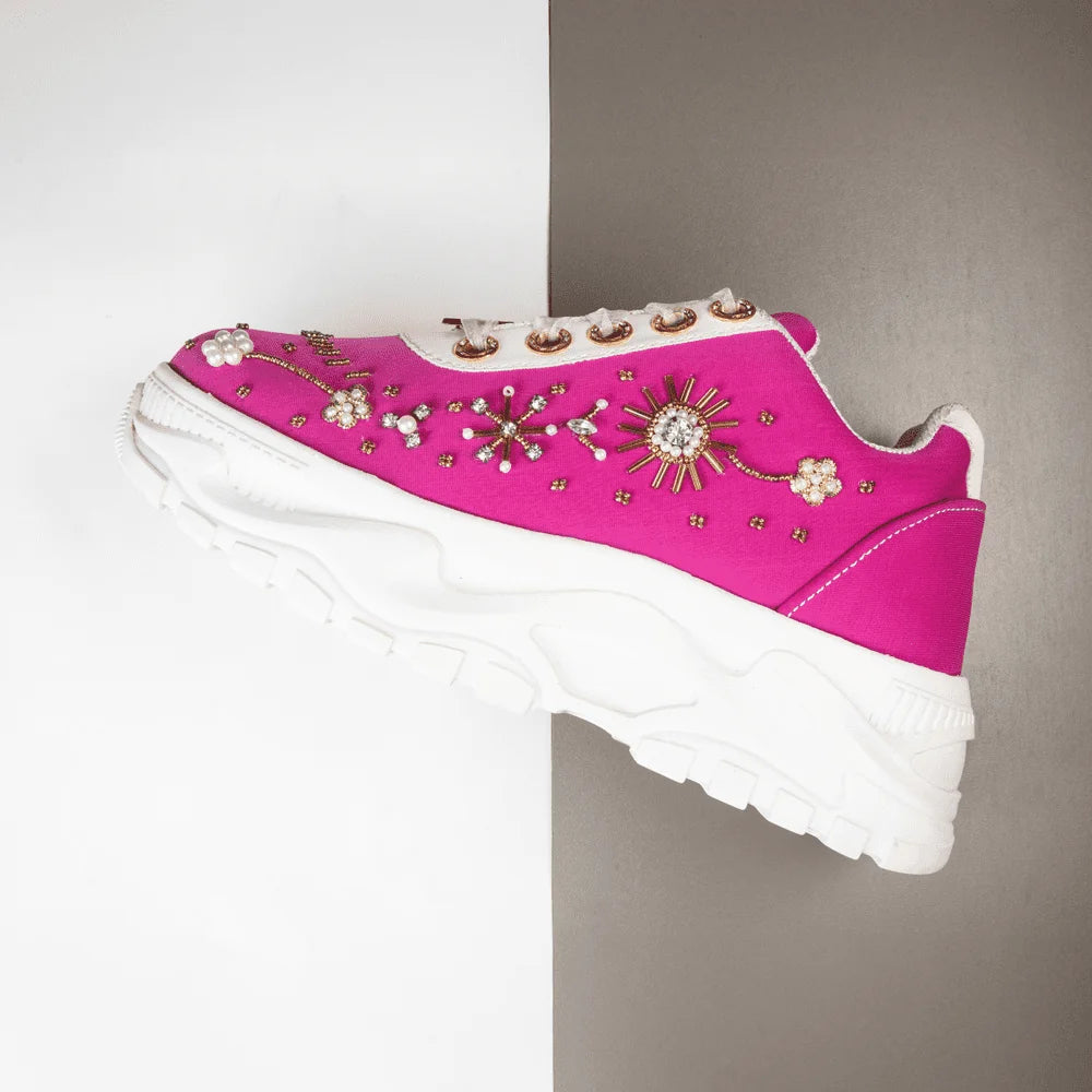 The Annabelle Luxury Hot Pink Satin Embellished Trainer