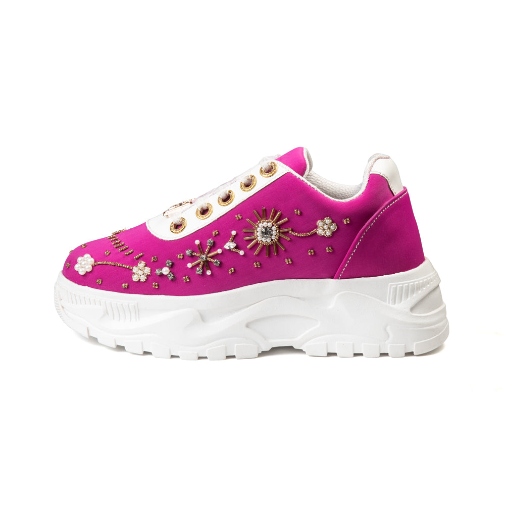 The Annabelle Luxury Hot Pink Satin Embellished Trainer