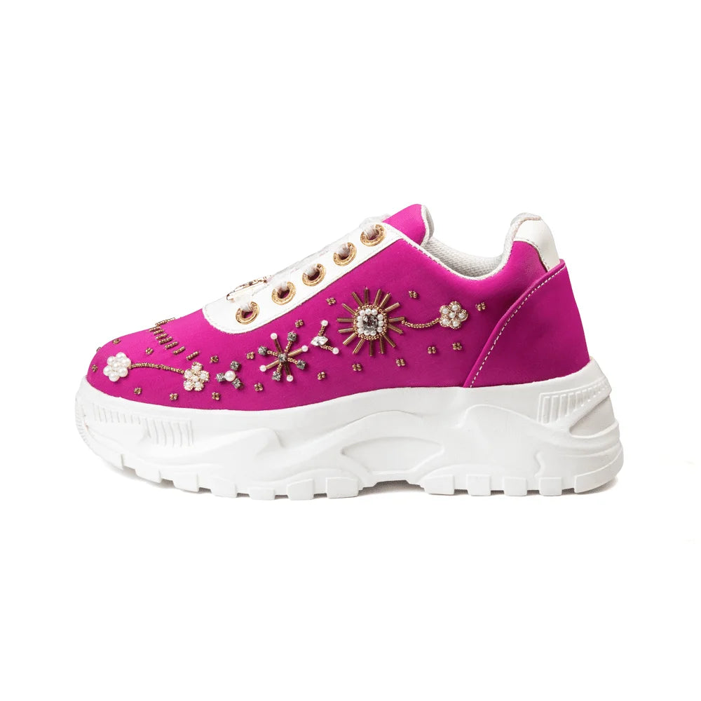 The Annabelle Luxury Hot Pink Satin Embellished Trainer
