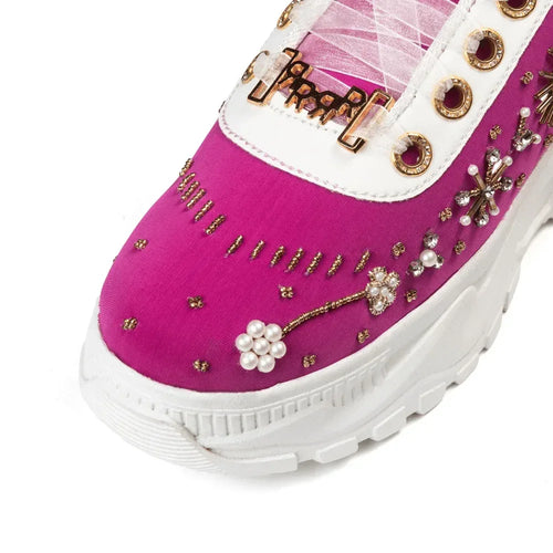 The Annabelle Luxury Hot Pink Satin Embellished Trainer