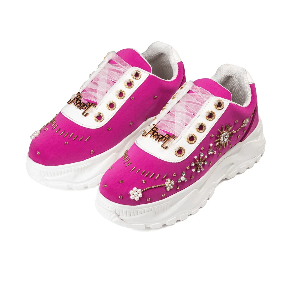 The Annabelle Luxury Hot Pink Satin Embellished Trainer