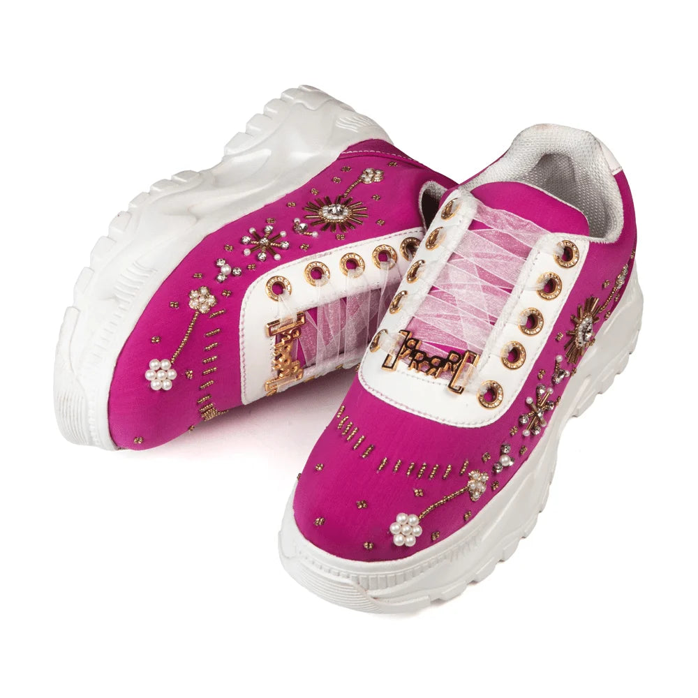 The Annabelle Luxury Hot Pink Satin Embellished Trainer