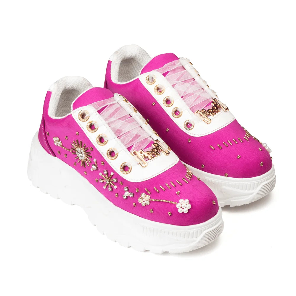 The Annabelle Luxury Hot Pink Satin Embellished Trainer