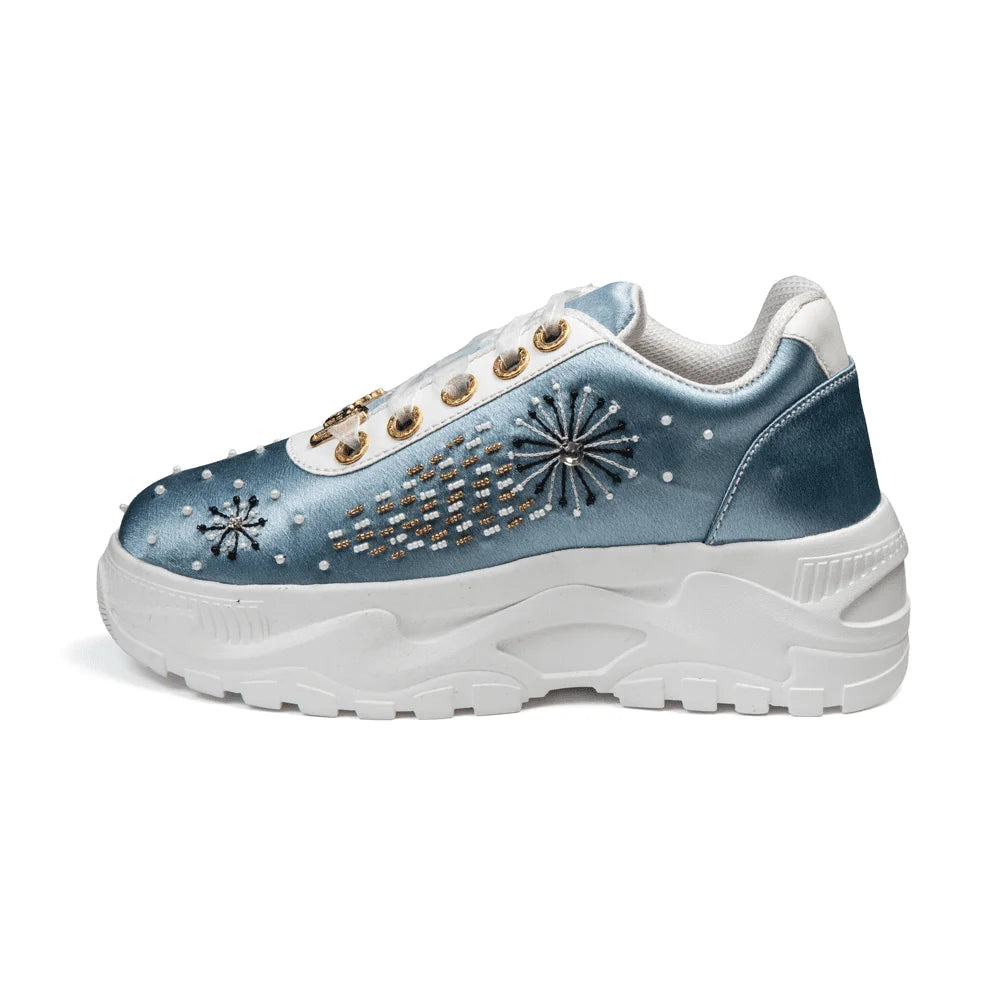 The Lauren Luxury Dusky Blue Satin Embellished Trainer