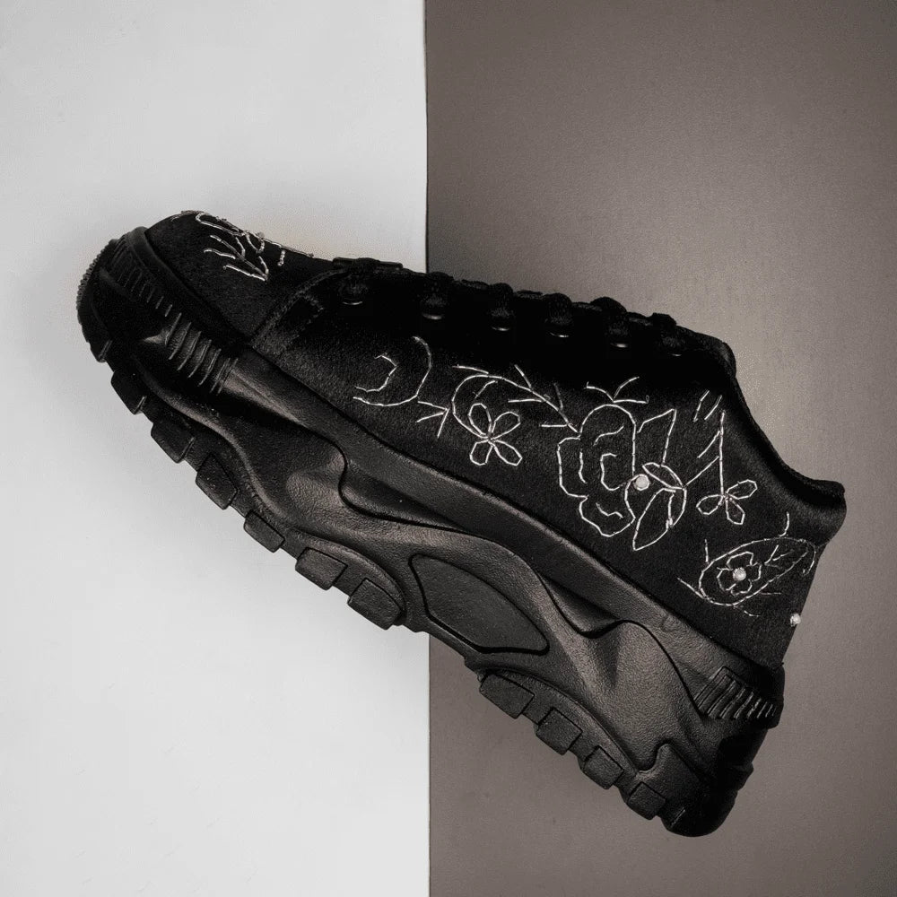 The Madelin Luxury Black Satin Embellished Trainer