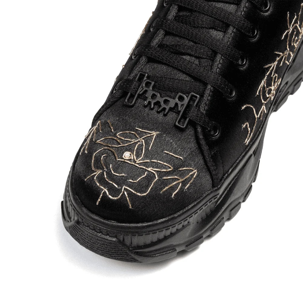 The Madelin Luxury Black Satin Embellished Trainer