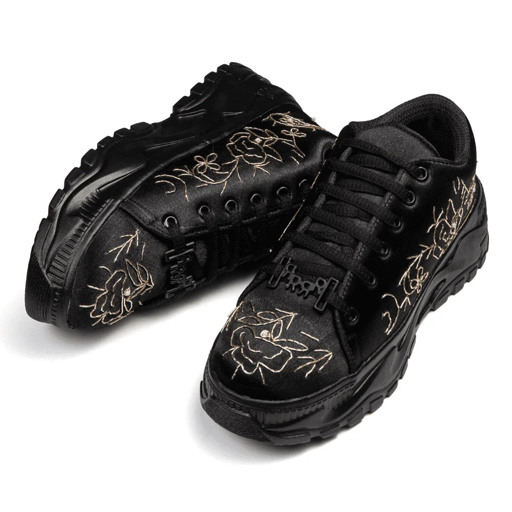 The Madelin Luxury Black Satin Embellished Trainer