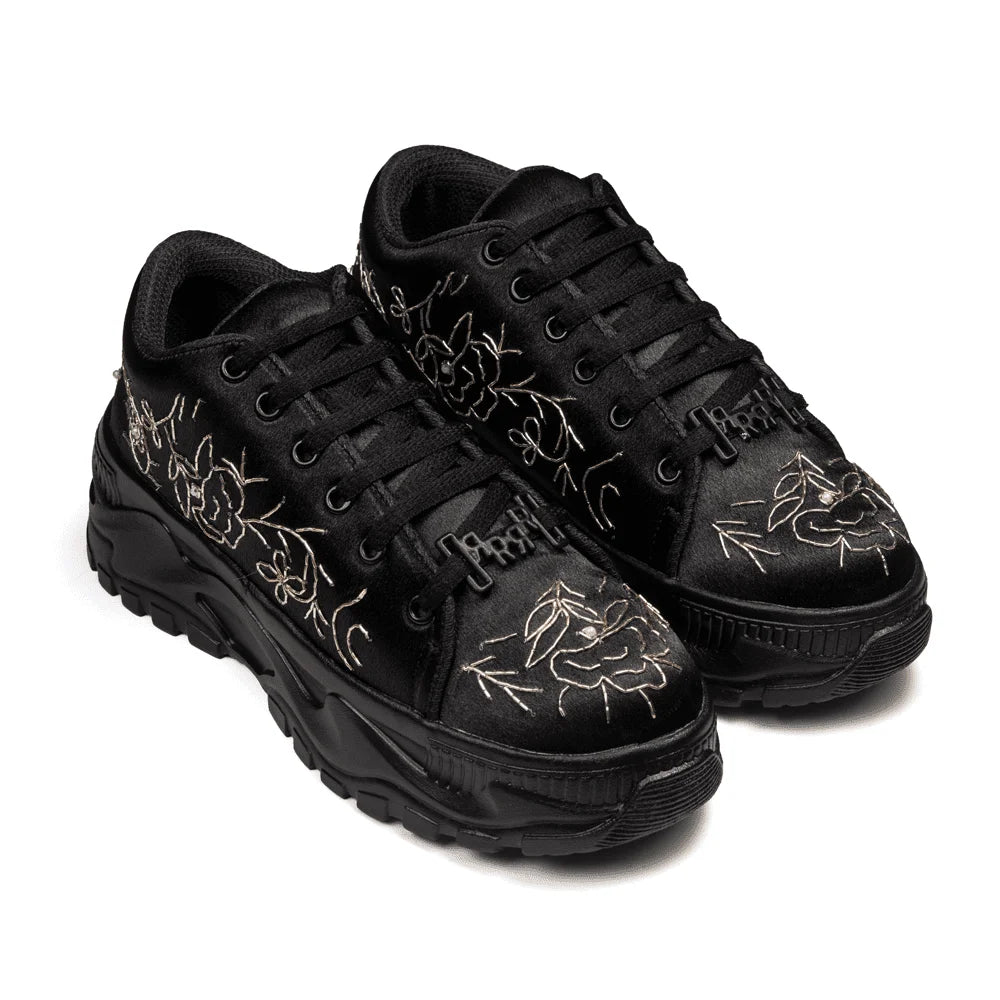 The Madelin Luxury Black Satin Embellished Trainer