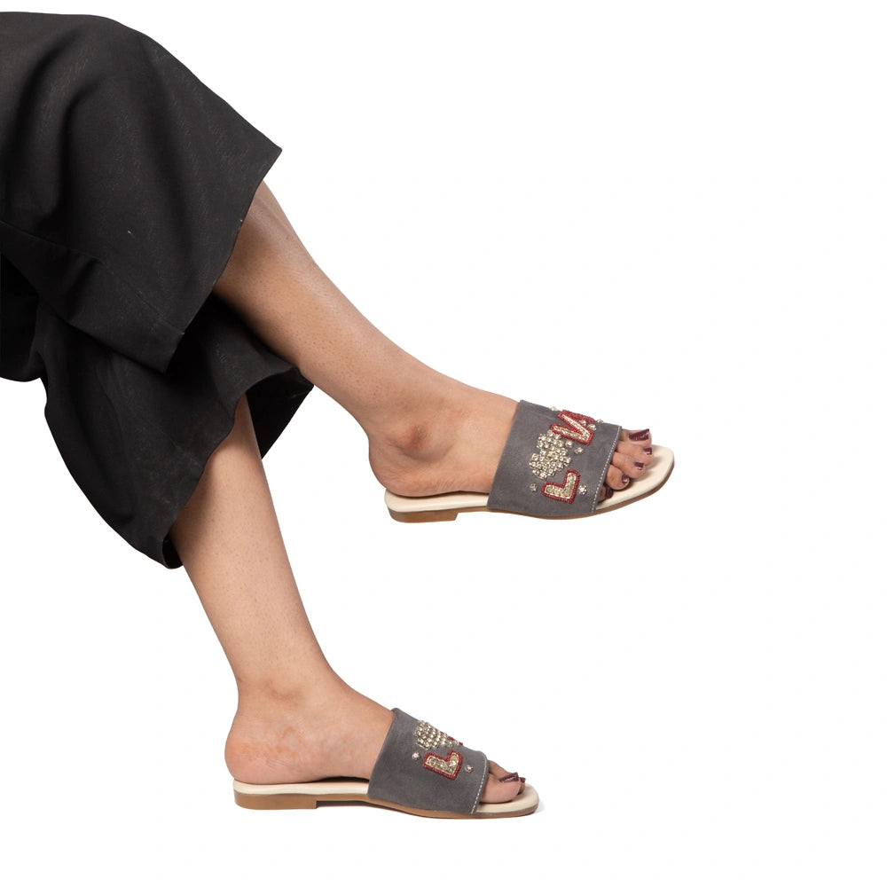 The Valentina Lush Grey Embellished Flats