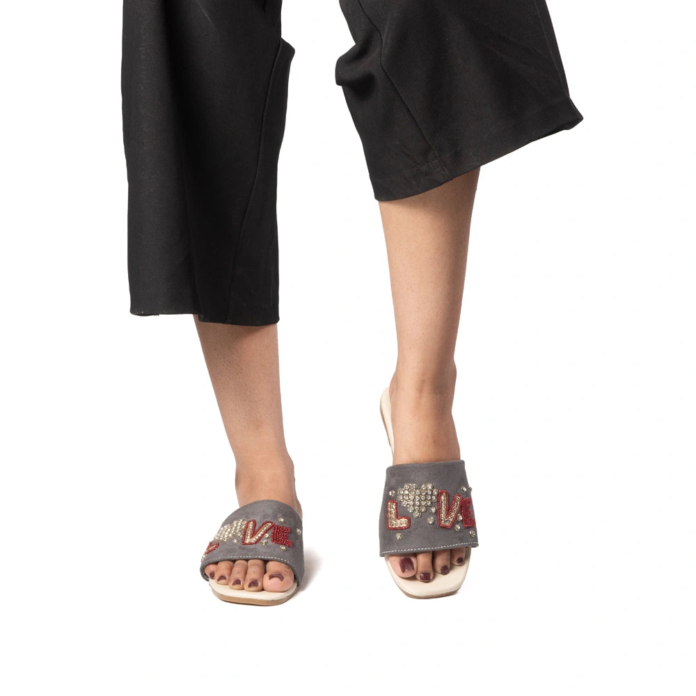 The Valentina Lush Grey Embellished Flats